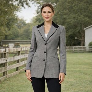 Escada VTG 90’s Black White Windowpane Plaid Equestrian Blazer, Sz 36, Damaged